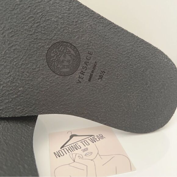 ⭕️ VERSACE Denim Slippers Sandals Blue Logo Women’s Designer 8.5 - Picture 7 of 9